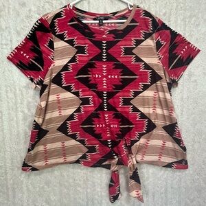Lauren Ralph Lauren Aztec Top Front Waist Tie Top Sleeve Sz 2X Southwestern